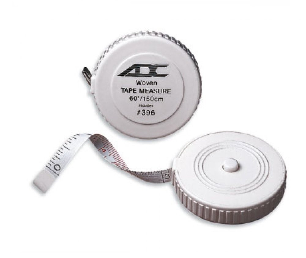 Tape Measure Woven Enclosed in compact container. Measures in inches and centimeters (60'/150cm). Push button in back to rewind tape.  by American Diagnostic Corporation  ID 396